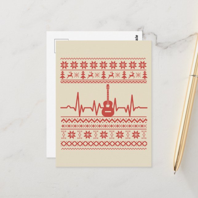 Postal Suéter navideño feo guitarra acústica (Anverso/Reverso In Situ)