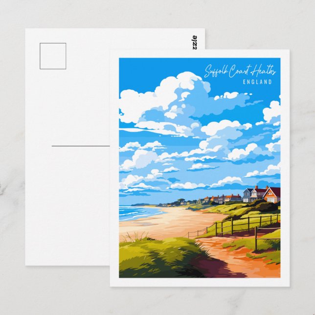 Postal Suffolk Coast Heats Inglaterra lugar de viaje vint (Anverso / Reverso)