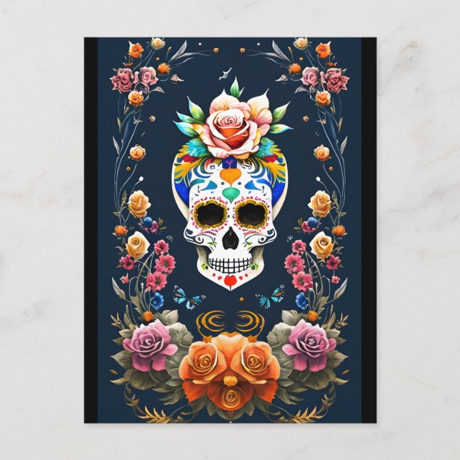 Postal Sugar Skull Art - Celebrar la vida (Anverso)