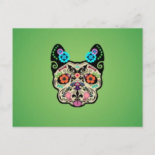 Postal Sugar Skull Frenchie - Verde