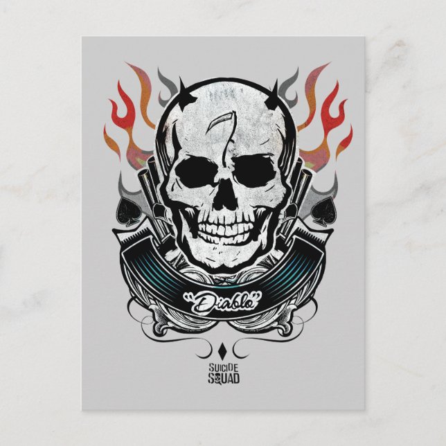 Postal Suicide Squad | Diablo Skull & Flames Tattoo Art (Anverso)