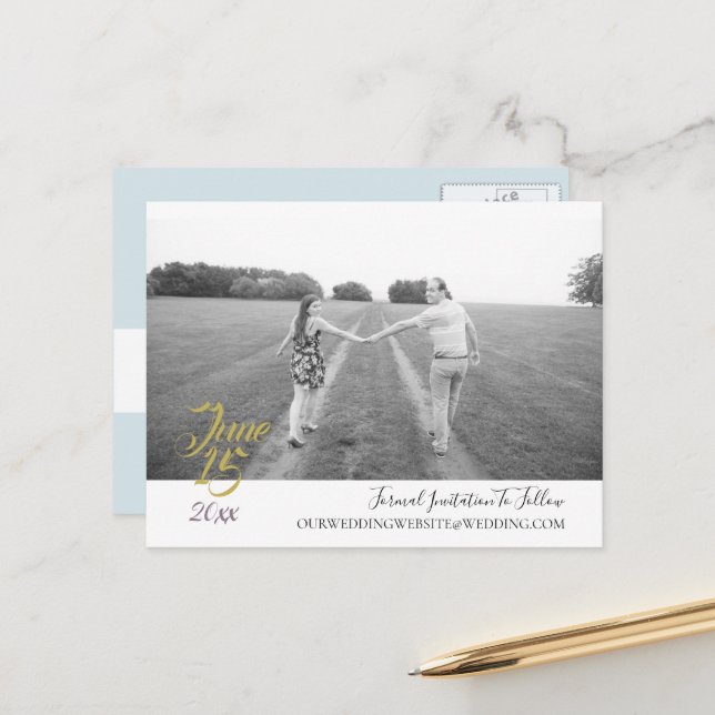 Postal Suite de Boda Bouquet Azul Turquesa Save The Date (Anverso/Reverso In Situ)