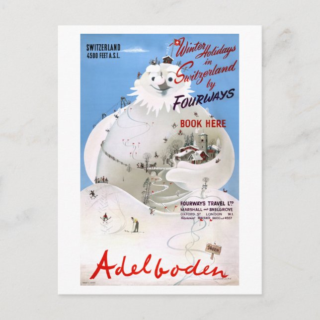 Postal Suiza Adelboden Vintage Travel Poster (Anverso)