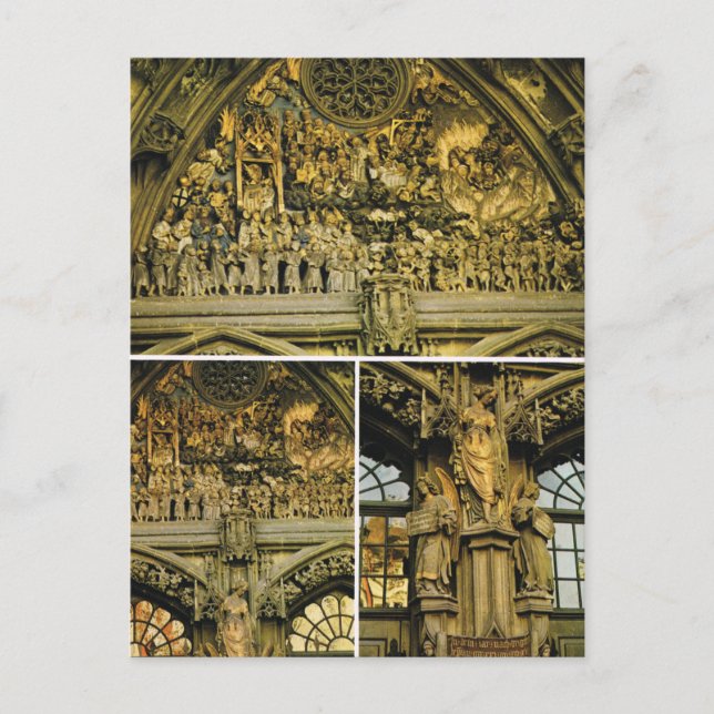Postal Suiza, Catedral de Berna, tallando en la puerta (Anverso)