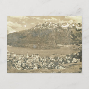 Postal Suiza de época, St Moritz y lago 1906