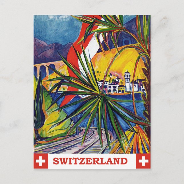 Postal Suiza en tren, viaje vintage (Anverso)