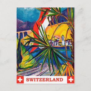 Postal Suiza en tren, viajes vintage