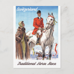 Postal Suiza, Jockey a Caballo, Vintage