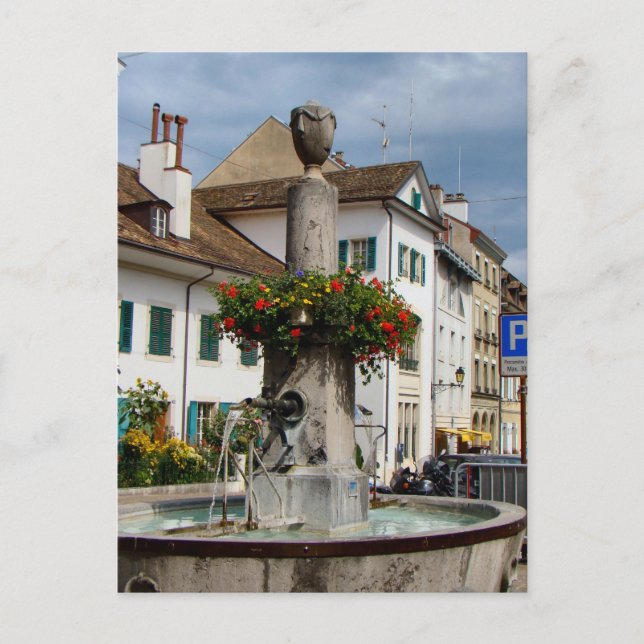 Postal Suiza, Lago Ginebra, Nyon, Fuente (Anverso)