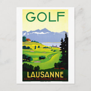 Postal Suiza Lausanne Golf Vintage Travel Poster