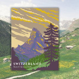 Postal Suiza Matterhorn Watercolor Vintage