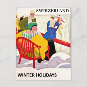 Postal Suiza, vacaciones de invierno, patinaje sobre hiel