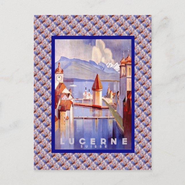 Postal Suiza vintage, Lucerna, Puentes (Anverso)