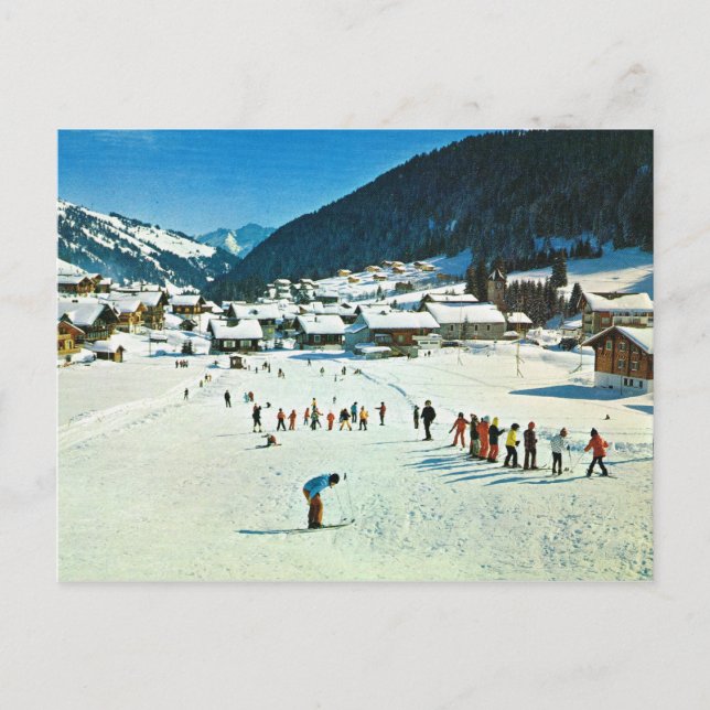 Postal Suiza vintage, Morgins Ecole de ski (Anverso)