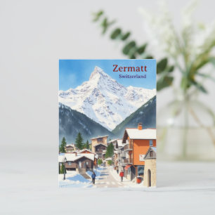 Postal Suiza Zermatt vacaciones vintage acuarela