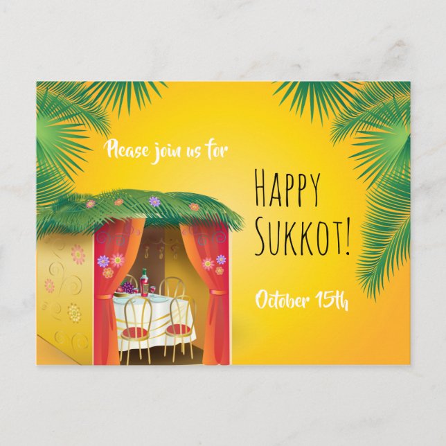 Postal Sukkkot Festival Fiesta Sukkah Lulav y Etrog Invit (Anverso)