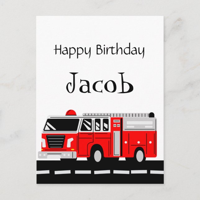 Postal Suministros de cumpleaños de camión de bomberos de (Anverso)