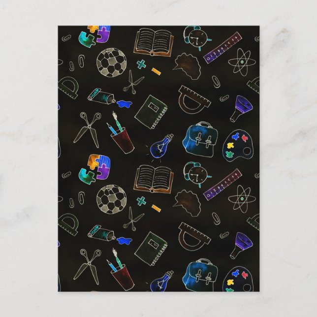 Postal Suministros escolares de patrón sin igual, escuela (Anverso)