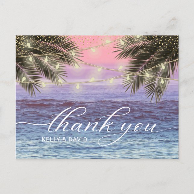 Postal Summer Palm Tree Beach Wedding Gracias (Anverso)