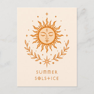 Postal Summer Solstice Celestial Sun Face Botanical Art