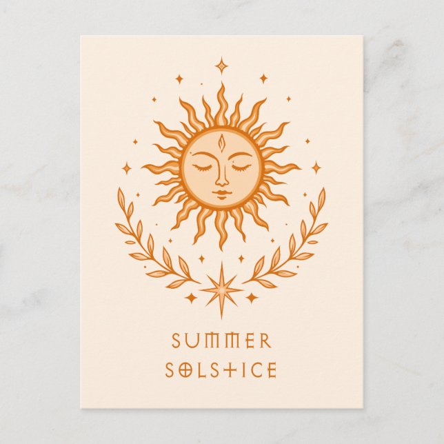 Postal Summer Solstice Celestial Sun Face Botanical Art (Anverso)