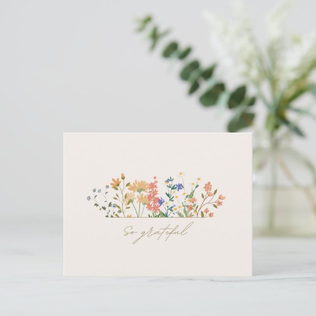 Postal Summer Widlflower Boho Boda Gracias (Anverso de pie)