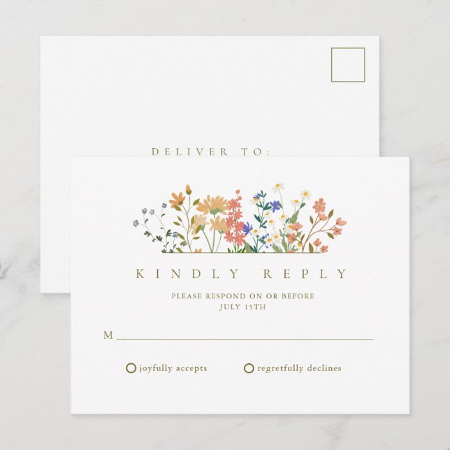 Postal Summer Wildflower Boho Wedding RSVP (Anverso / Reverso)