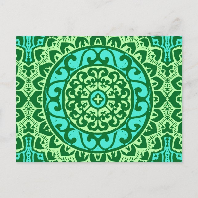 Postal Sun Mandala Batik del Suroeste, Lime Green (Anverso)