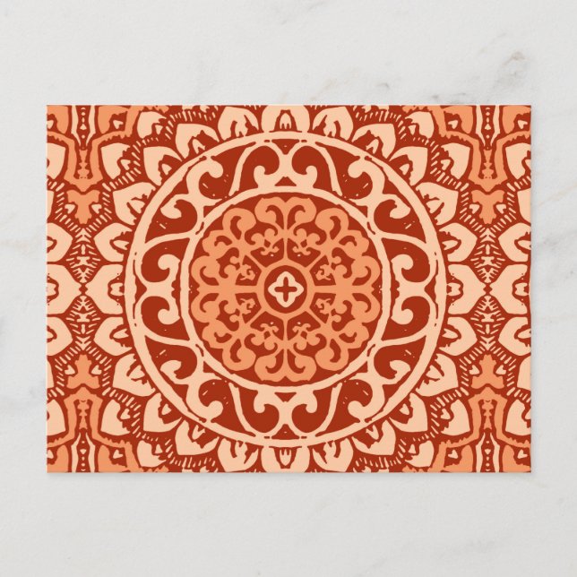 Postal Sun Mandala Batik del Suroeste, Naranja Coral (Anverso)
