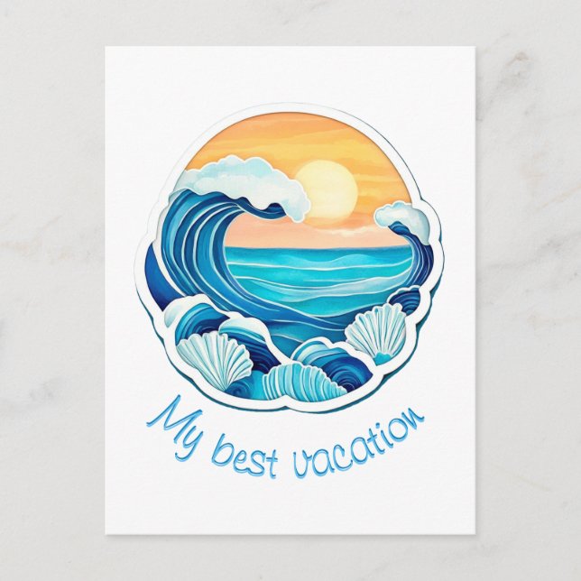 Postal Sun, waves, shell (Anverso)