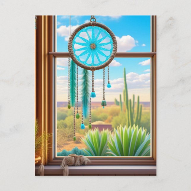 Postal Suncatcher en la ventana con fondo desierto (Anverso)