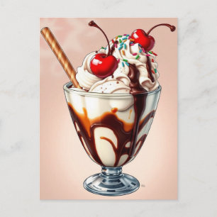 Postal Sundae de helado de chocolate con sprinkles  