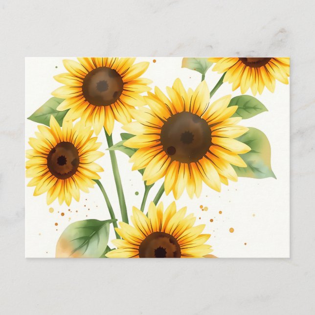 Postal Sunflower acuarela con bordes crema (Anverso)