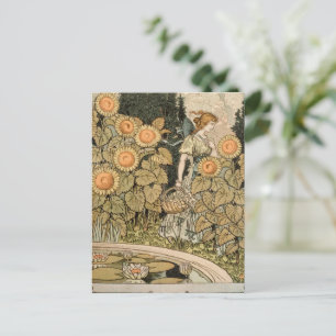 Postal Sunflower Art Nouveau Garden Grasset Mujer