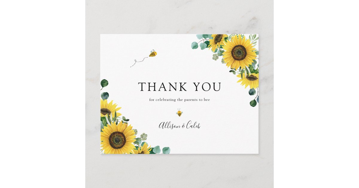 Postal Sunflower Bee Baby Shower Gracias Postcard | Zazzle.es