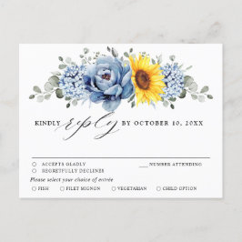 Postal Sunflower Dusty Blue Slate Peony Wedding RSVP
