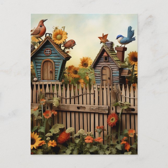 Postal Sunflower Garden 7 Aves Azules (Anverso)