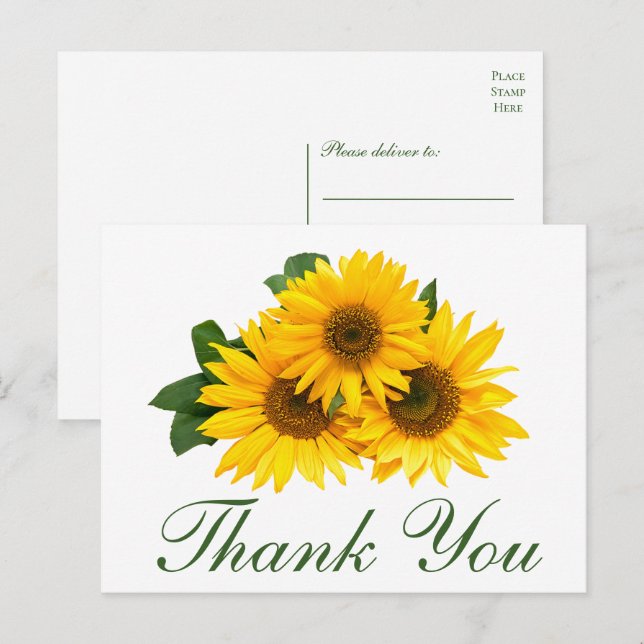 Postal Sunflower Gracias Elegante Boda Floral Amarilla (Anverso / Reverso)