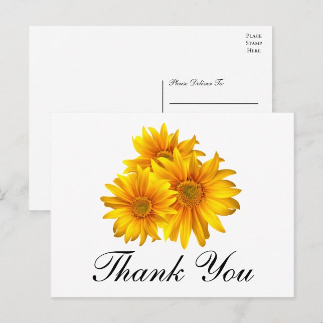 Postal Sunflower Gracias País Boda Floral (Anverso / Reverso)