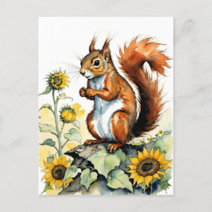 Postal Sunflower Squirrel Watercolor