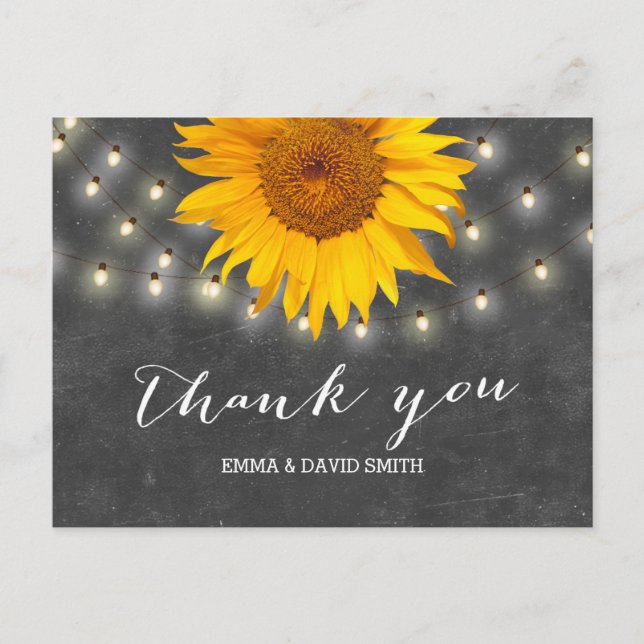 Postal Sunflower & String Lights Chalkboard Gracias (Anverso)