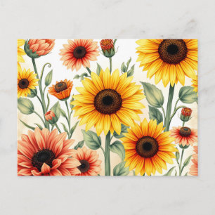 Postal Sunflower vintage y Marigolds Botánico