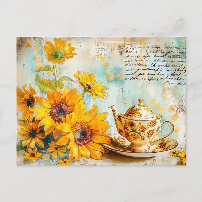 Postal Sunflower with Antique Coffee Pot and Fantasy text (Anverso)
