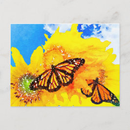 Postal Sunflower y las mariposas monarcas