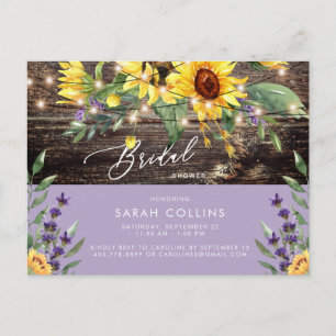 Postal Sunflower y Lavender Bridal Rústica Ducha