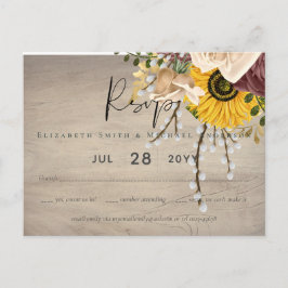 Postal Sunflowers Burgundy Marsala Boda de presupuesto ba