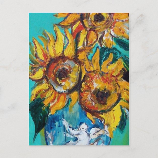 Postal SUNFLOWERS CON CAT - Detalle (Anverso)