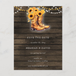 Postal Sunflowers Cowboy Boots Barn Wood Save The Date