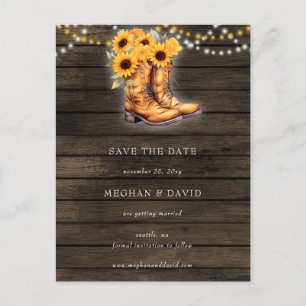 Postal Sunflowers Cowboy Boots Barn Wood Save The Date