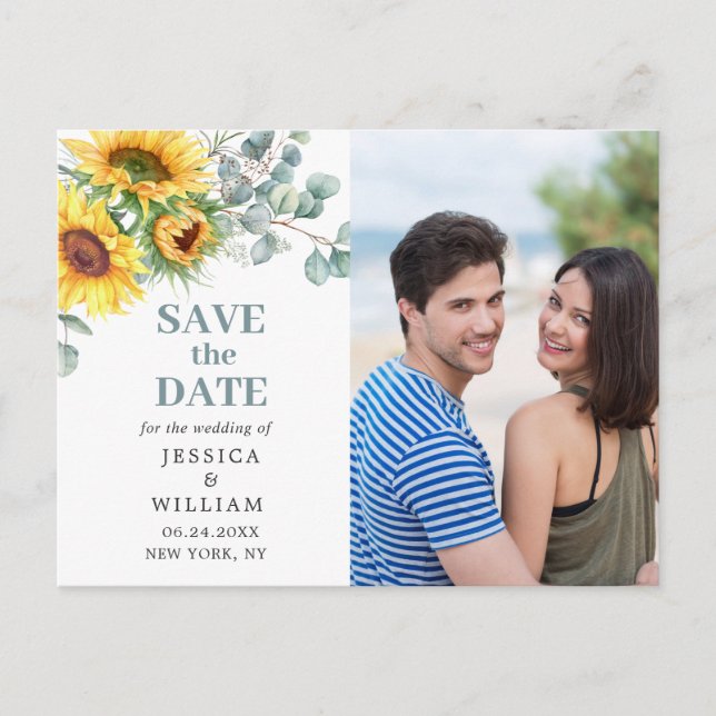 Postal Sunflowers Eucalyptus FOTO Wedding Save the Date (Anverso)